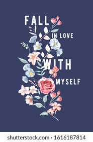 love slogan with colorful flower bouquet illustration