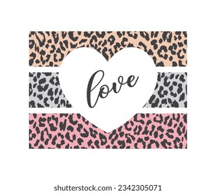 love slogan with colorful leopard patterns, vector design for fashion, poster, card designs