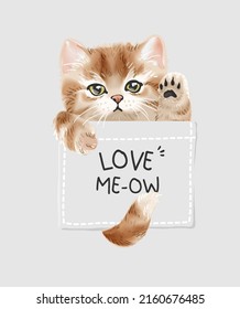 love slogan with cute kitten in shirt pocket vector illustration svg