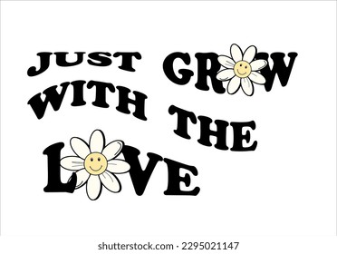 love slogan with daisy flower vector graphic.