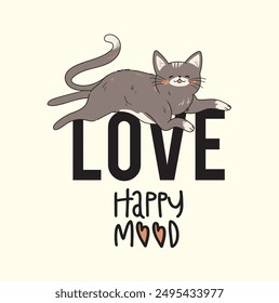 love slogan , Draw vector illustration character collection cute cat