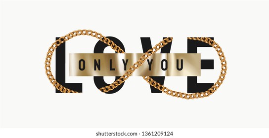 love slogan foil printed with golden chain lace illustration