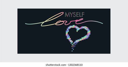 love slogan with glitter for fashion t shirt. Holographic Style by reflecting many different colours. Street style for young women–Vector