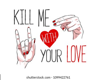 love slogan with hand sign illustration love slogan with hand sign illustration
