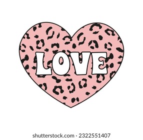 love slogan and heart shaped pink leopard pattern, vector design