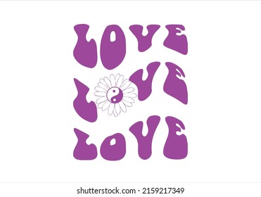 love slogan hippie style and ying yang daisy drawing vector