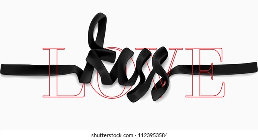 love slogan with kiss black ribbon text illustration