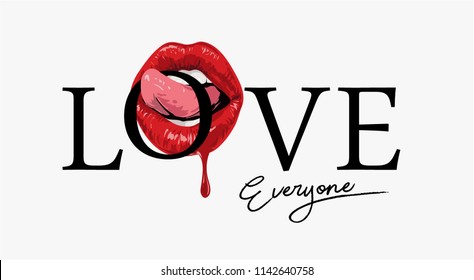 love slogan with lip and tongue illustration