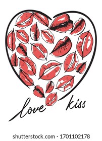 Love slogan with lips illustration