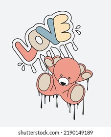 Slogan de amor en arte de ilustración de oso