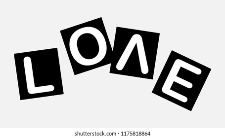 Love slogan on paper. Every letter in the scatter. Paper design