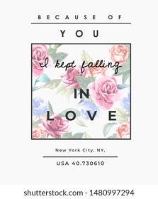 love slogan on vintage flower background