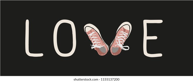 love slogan with pink sneaker illustration