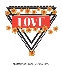 love slogan print with triangle element. floral print for tee