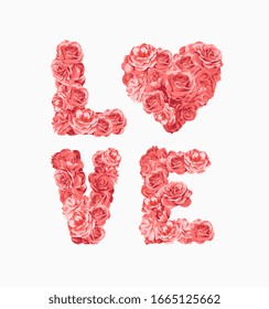 love slogan in red roses illustration