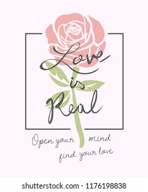 love slogan with rose illustration