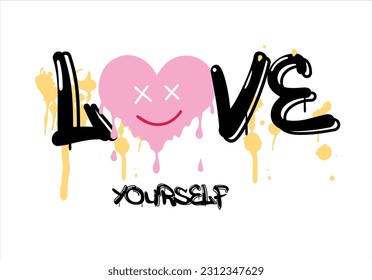 love slogan text. Grungeheart ly drawing .Vector illustration design for fashion graphics, t shirt prints.