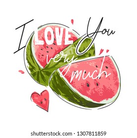 love slogan with watermelon illustration