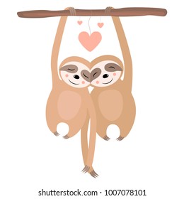 Love Sloth Postcard Vector Illustration