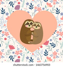 Ama la ilustración del vector postal. Tarjeta de San Valentín con lindas caricaturas enloquecidas. Feliz pareja de animales.