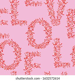 "LOVE " from small floral create love letters typo on light pink background vector EPS10,Design for fashion,fabric,wallpaper,invitation card ,T-shirt and all graphic type.