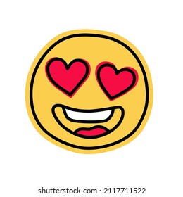 In love smile doodle style vector. emoji face with the heart on eyes handdrawn illustration. 