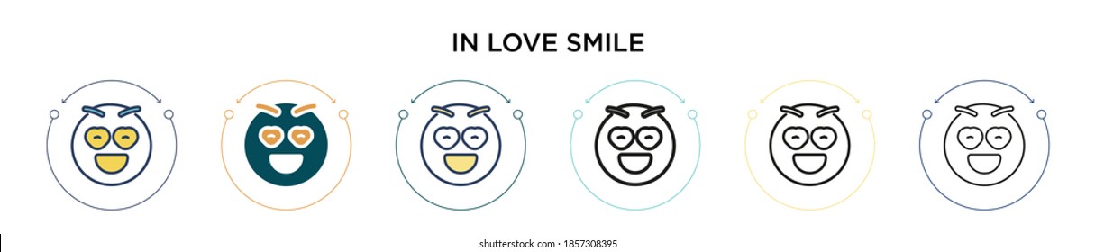 In love smile icon in filled, thin line, outline and stroke style. Vector illustration of two colored and black in love smile vector icons designs can be used for mobile, ui, web