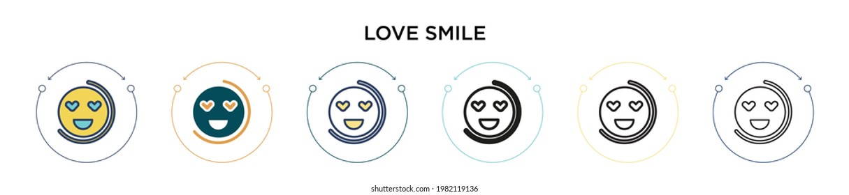 Love smile icon in filled, thin line, outline and stroke style. Vector illustration of two colored and black love smile vector icons designs can be used for mobile, ui, web