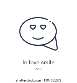 in love smile icon from user interface outline collection. Thin line in love smile icon isolated on white background.