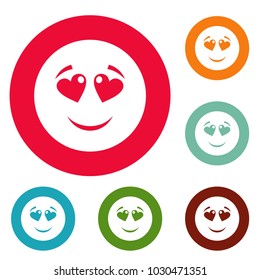 Love smile icons circle set vector isolated on white background