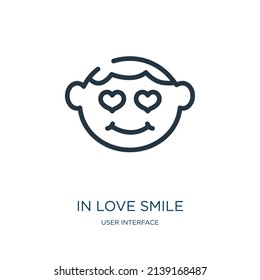 sonrisa de amor icono de línea delgada. amor, dibujos animados iconos lineales del concepto de interfaz de usuario signo de contorno aislado. Elemento de símbolo de ilustración vectorial para diseño web y aplicaciones.