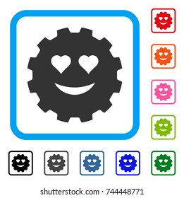 Love Smiley Gear icon. Flat gray iconic symbol in a blue rounded rectangular frame. Black, gray, green, blue, red, orange color additional versions of Love Smiley Gear vector.