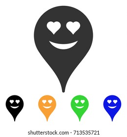 Love Smiley Map Marker icon. Vector illustration style is a flat iconic love smiley map marker symbol with black, gray, green, blue, yellow color versions. Designed for web and software interfaces.