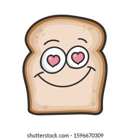 In love smiling slice of bread cartoon illustration isolated on white