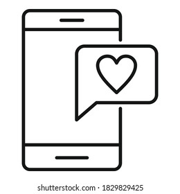 Love sms Symbol. Umrissene Liebe sms Vektorsymbol für Webdesign einzeln auf weißem Hintergrund