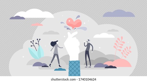 Love snap vector illustration. Magic heart passion moment flat tiny persons concept. Romantic affection feeling realize flash. Relationship dating stage with abstract and symbolic expression scene.