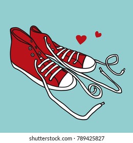 Love sneaker shoe cartoon vector illustration