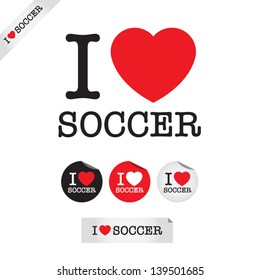 i love soccer, font type with signs, stickers and tags