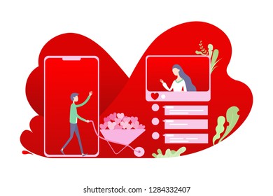 Love social media influencer, Couple send gift a heart icon. Vector