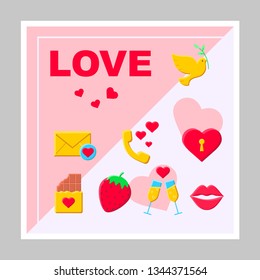 Love social media posts mockup. Romantic relationships. Advertising web banner design template. Social media booster, content layout. Isolated promotion border, frame with headlines, flat icons