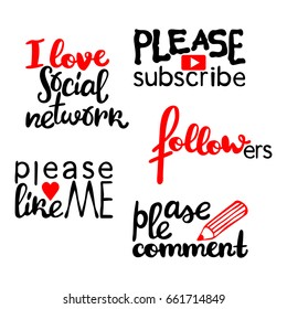 I love social networks. Set. Isolated vector objects on white background.