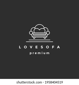 Diseño vectorial del logotipo del sofá de amor en fondo negro