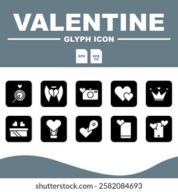  Love Solid Editable Icons set, Editable Valentine solid icon set, featuring symbols of love and romance in an elegant design.
