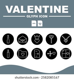  Love Solid Editable Icons set, A solid editable Valentine icon pack with a variety of typical Valentine elements, from love letters to engagement rings.