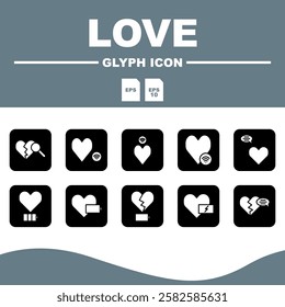 Love Solid Editable Icons set, Love-themed solid icons with a modern, clean look, perfect for greeting cards, invitations and social media.