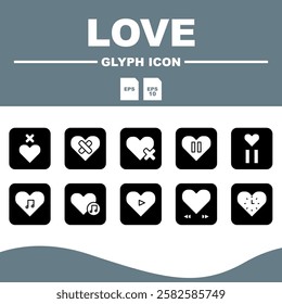 Love Solid Editable Icons set, Solid love icon set featuring classic elements such as rings, cupid's arrow, love letters, and roses.