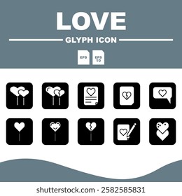 Love Solid Editable Icons set, Love-themed solid icon design with crisp lines and clean details, ideal for branding and marketing.