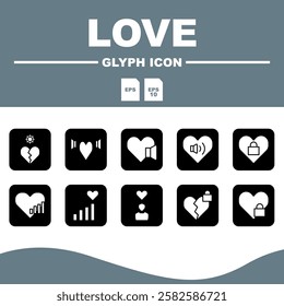 Love Solid Editable Icons set, Editable love themed solid icon set, perfect for romantic and affection themed design projects.
