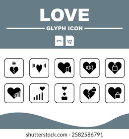 Love Solid Editable Icons set, Elegant and clean solid love icon design, suitable for greeting cards, invitations and digital decoration.