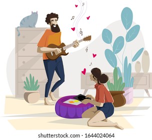 Love song couple singing Valentine's day special vector illustration 